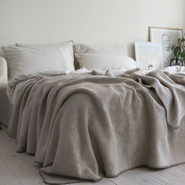 Покривало 200x220 LA MODNO GRAIN BEIGE (50% бавовна, 30% акрил, 20% поліестер) бежеве 200286 фото