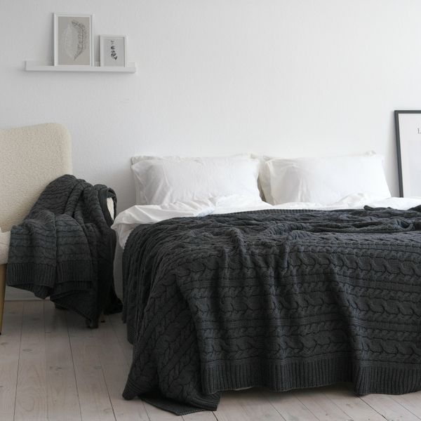 Покривало 220x240 LA MODNO Genova Anthracite (50% бавовна, 50% акрил) темно-сіре 200229 фото