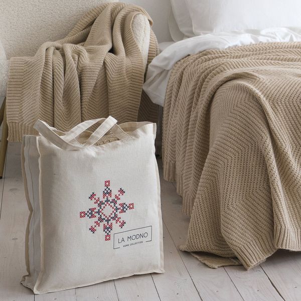 Покривало 220x240 LA MODNO WoolCotton Balance Champagne Beige (50% вовна, 50% бавовна) бежеве 200428 фото