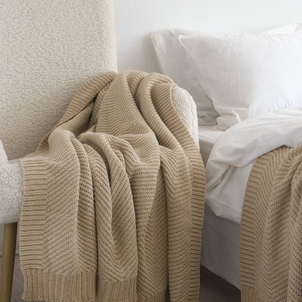 Покривало 130x170 LA MODNO WoolCotton Balance Champagne Beige (50% вовна, 50% бавовна) бежеве 200430 фото