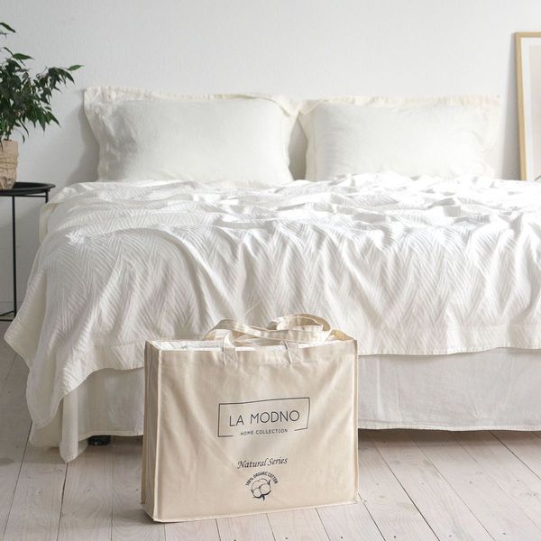 Постільна білизна жакардова 200x220 LA MODNO JACQUARD STONEWASHED Milk кремова 200431 фото
