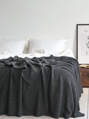 Покривало 220x240 LA MODNO Corn Anthracite (50% бавовна, 50% акрил) темно-сіре 200257 фото