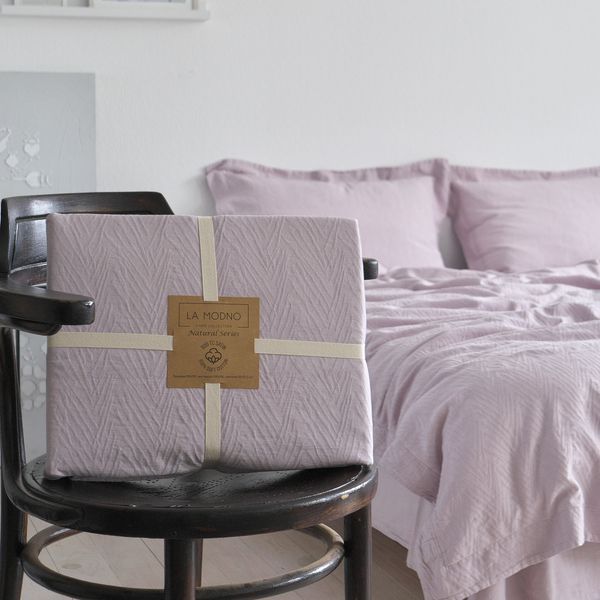 Постільна білизна жакардова 200x220 LA MODNO JACQUARD STONEWASHED Lilac Marble лілова 200434 фото