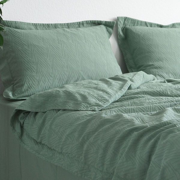 Постільна білизна жакардова 200x220 LA MODNO JACQUARD STONEWASHED Sage Green зелена 200435 фото