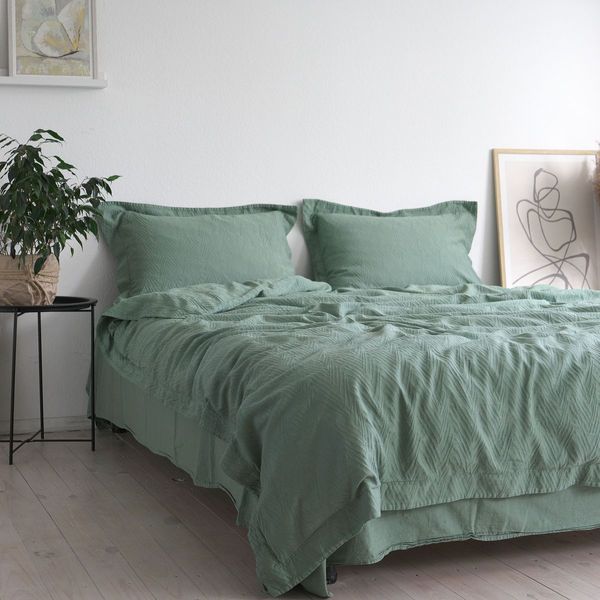 Постільна білизна жакардова 200x220 LA MODNO JACQUARD STONEWASHED Sage Green зелена 200435 фото