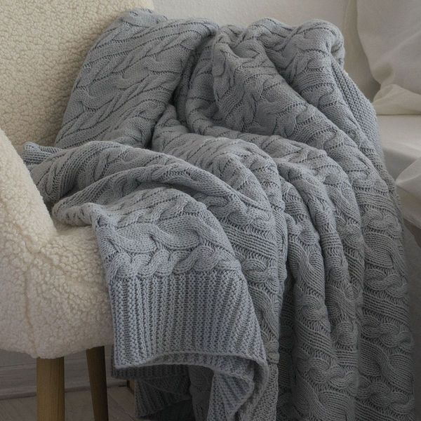 Покривало в'язане 220x240 LA MODNO GENOVA Sky Gray (50% бавовна, 50% акрил) сіро-небесне 200228 фото