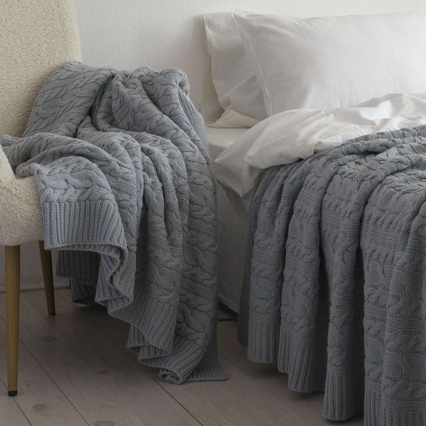 Покривало в'язане 220x240 LA MODNO GENOVA Sky Gray (50% бавовна, 50% акрил) сіро-небесне 200228 фото