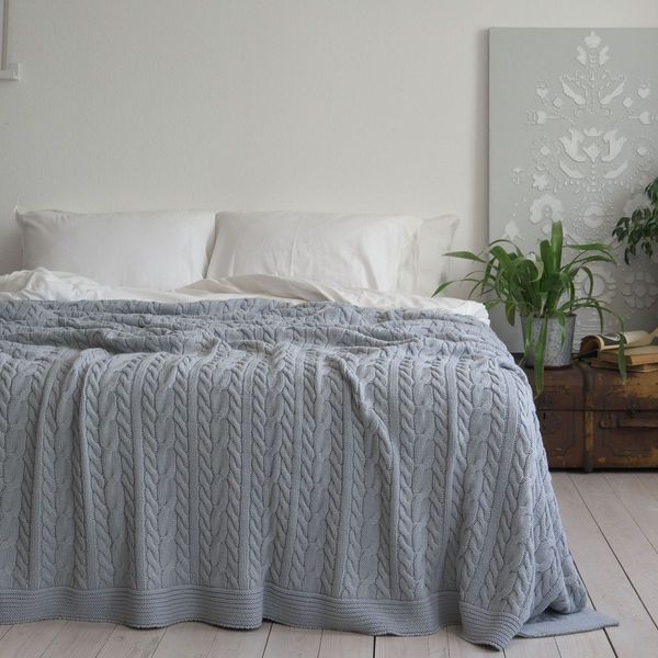 Покривало в'язане 220x240 LA MODNO GENOVA Sky Gray (50% бавовна, 50% акрил) сіро-небесне 200228 фото