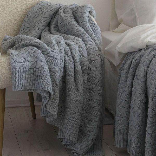 Покривало в'язане 220x240 LA MODNO GENOVA Sky Gray (50% бавовна, 50% акрил) сіро-небесне 200228 фото