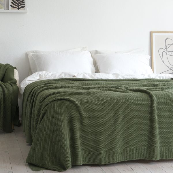 Покривало 220x240 LA MODNO Corn Olive (50% бавовна, 50% акрил) оливкове 200335 фото