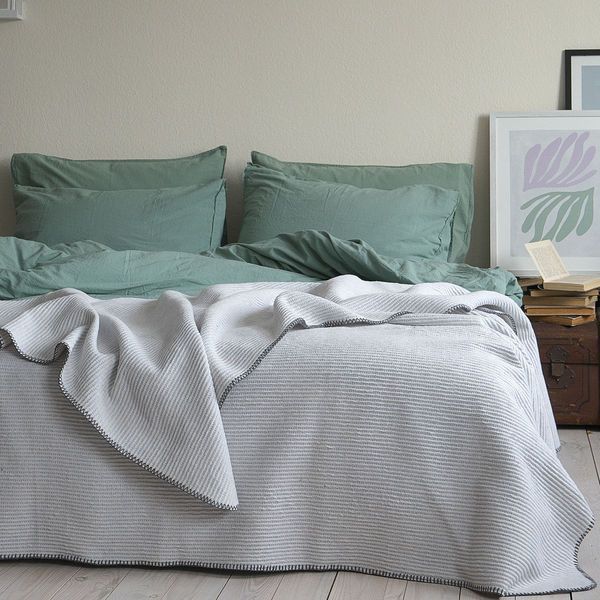 Покривало 200x220 LA MODNO GRAIN MILK GRAY (50% бавовна, 30% акрил, 20% поліестер) сіре 200289 фото