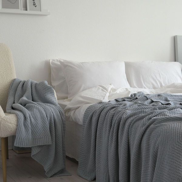 Покривало 220x240 LA MODNO WoolCotton Balance Sky Gray (50% вовна, 50% бавовна) сіро-небесне  200424 фото