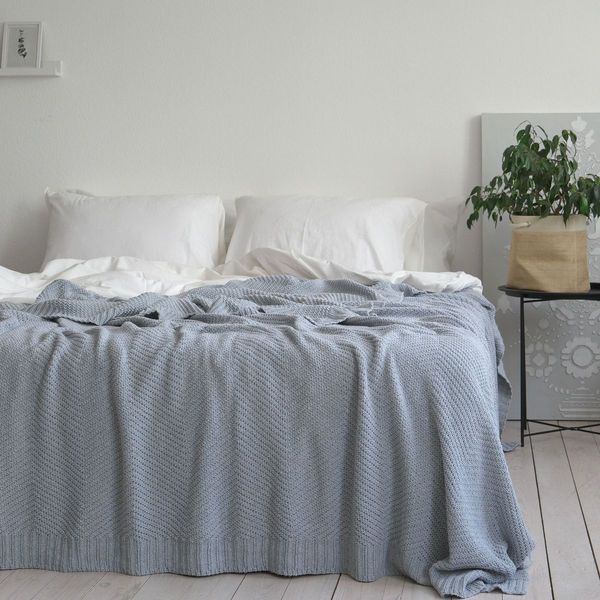 Покривало 220x240 LA MODNO WoolCotton Balance Sky Gray (50% вовна, 50% бавовна) сіро-небесне  200424 фото