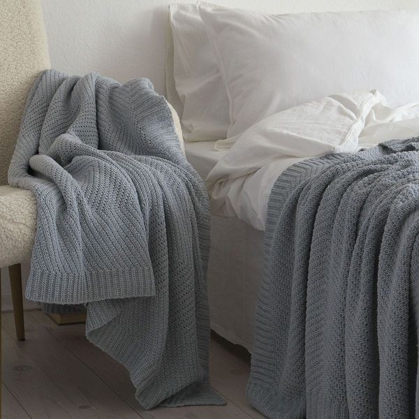 Покривало 150x200 LA MODNO WoolCotton Balance Sky Gray (50% вовна, 50% бавовна) сіро-небесне 200423 фото