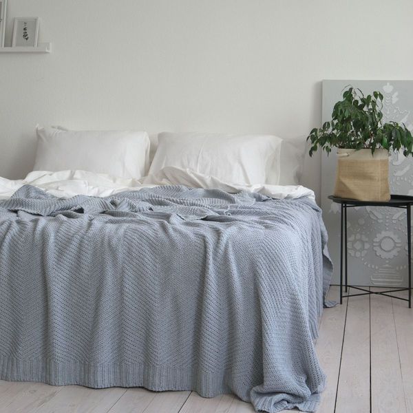 Покривало 150x200 LA MODNO WoolCotton Balance Sky Gray (50% вовна, 50% бавовна) сіро-небесне 200423 фото