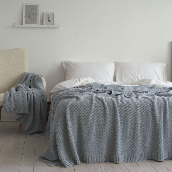 Покривало 150x200 LA MODNO WoolCotton Balance Sky Gray (50% вовна, 50% бавовна) сіро-небесне 200423 фото