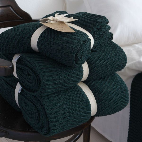 Покривало 220x240 LA MODNO WoolCotton Balance Emerald (50% вовна, 50% бавовна) темно-зелене 200427 фото