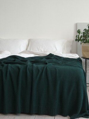 Покривало 150x200 LA MODNO WoolCotton Balance Emerald (50% вовна, 50% бавовна) темно-зелене 200426 фото