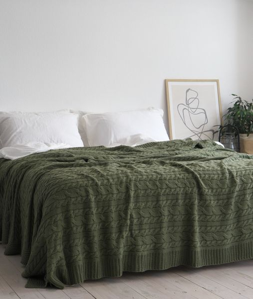 Покривало 220x240 LA MODNO Genova Olive (50% хлопок, 50% акрил) оливкове 200262 фото