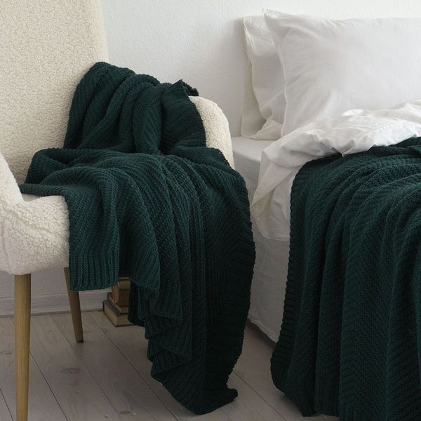 Покривало 150x200 LA MODNO WoolCotton Balance Emerald (50% вовна, 50% бавовна) темно-зелене 200426 фото