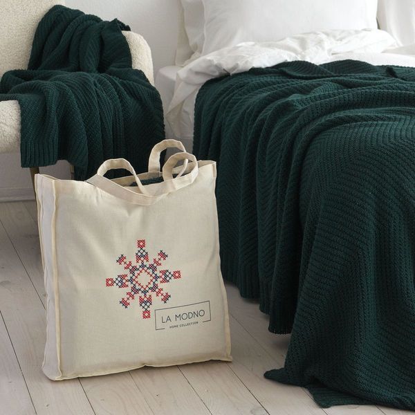 Покривало 150x200 LA MODNO WoolCotton Balance Emerald (50% вовна, 50% бавовна) темно-зелене 200426 фото