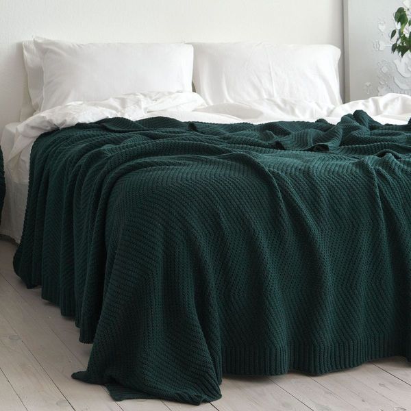 Покривало 150x200 LA MODNO WoolCotton Balance Emerald (50% вовна, 50% бавовна) темно-зелене 200426 фото