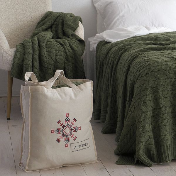 Покривало 220x240 LA MODNO Genova Olive (50% хлопок, 50% акрил) оливкове 200262 фото