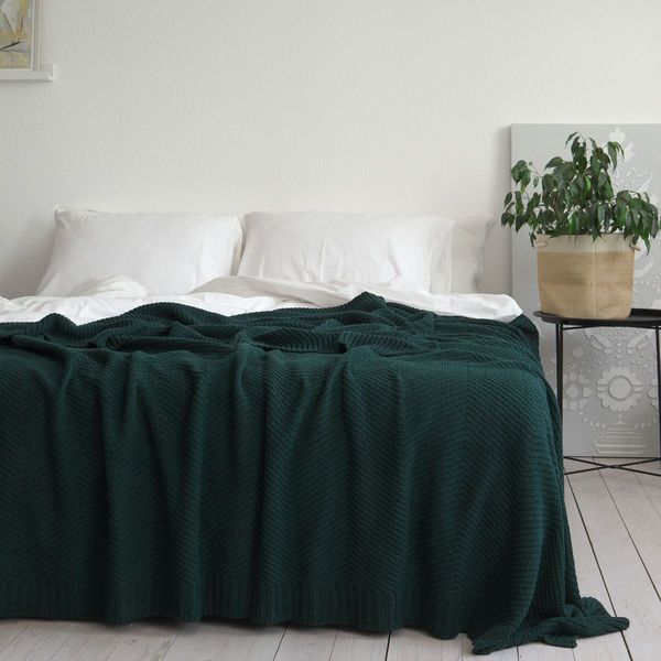 Покривало 130x170 LA MODNO WoolCotton Balance Emerald (50% вовна, 50% бавовна) темно-зелене 200425 фото