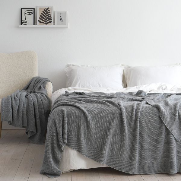 Покривало 220x240 LA MODNO Corn Gray (50% бавовна, 50% акрил) сіре 200348 фото